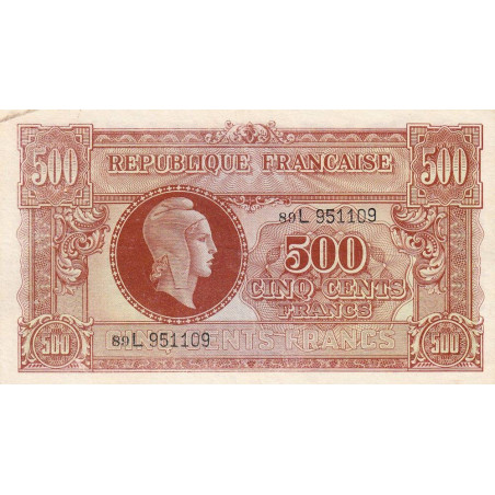 VF 11-01 - 500 francs - Marianne - 1945 - Série 89L - Etat : TB