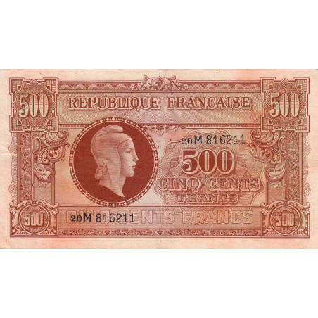 VF 11-02 - 500 francs - Marianne - 1945 - Série 20M - Etat : TTB-