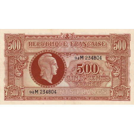 VF 11-02 - 500 francs - Marianne - 1945 - Série 94M - Etat : SUP-