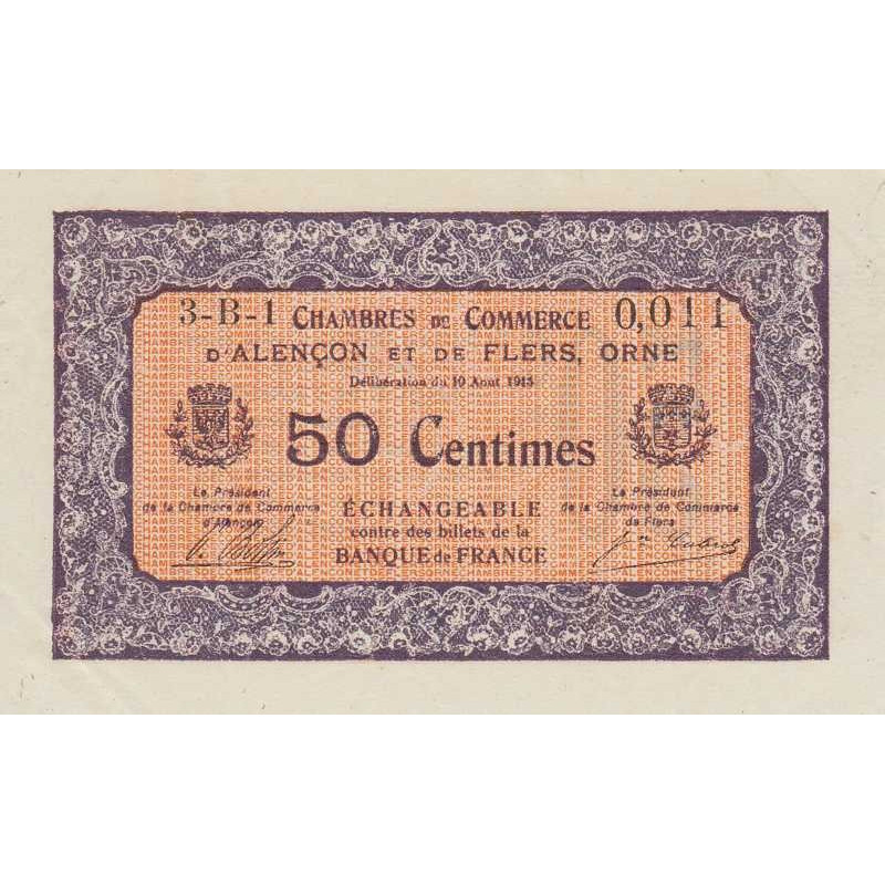 Alençon & Flers (Orne) - Pirot 6-33 - 50 centimes - Série 3A1 - 10/08/1915 - Etat : NEUF