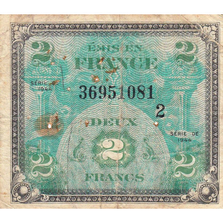 VF 16-02 - 2 francs - Drapeau - 1944 - Série 2 - Etat : B+