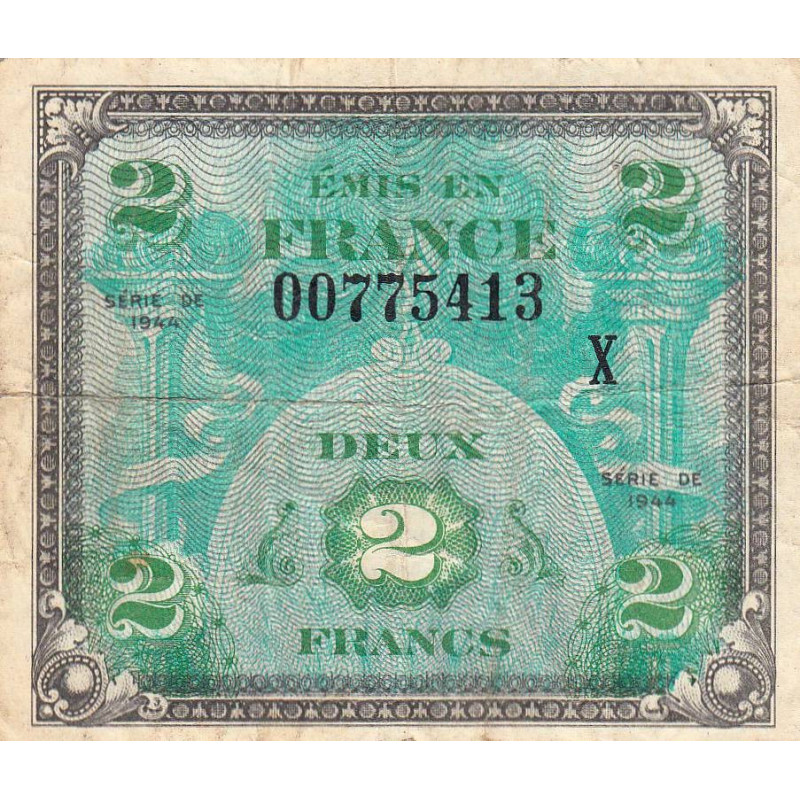 VF 16-03 - 2 francs - Drapeau - 1944 - Série X (remplacement) - Etat : TB