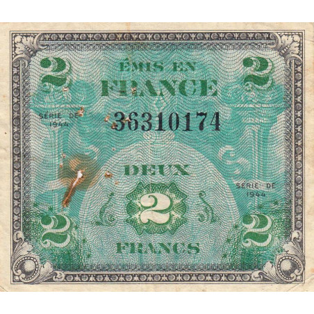 VF 16-01 - 2 francs - Drapeau - 1944 - Sans série - Etat : TB-