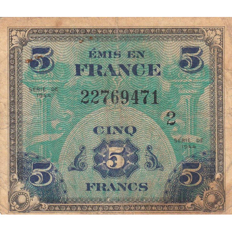 VF 17-02 - 5 francs - Drapeau - 1944 - Série 2 - Etat : B+