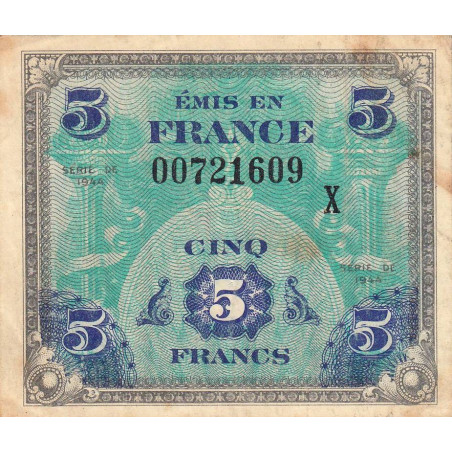 VF 17-03 - 5 francs - Drapeau - 1944 - Série X (remplacement) - Etat : TB+