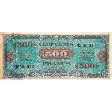 VF 21-01 - 500 francs - Drapeau - 1944 - Sans série - Etat : B+