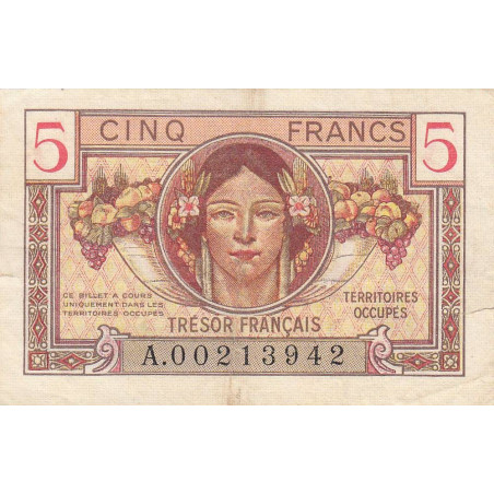 VF 29-01 - 5 francs - Trésor français - Territoires occupés - 1947 - Série A - Etat : TTB-