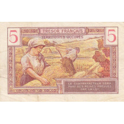 VF 29-01 - 5 francs - Trésor français - Territoires occupés - 1947 - Série A - Etat : TTB-