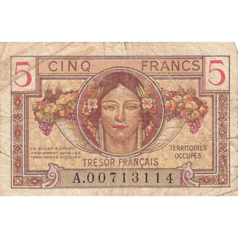 VF 29-01 - 5 francs - Trésor français - Territoires occupés - 1947 - Série A - Etat : TB-
