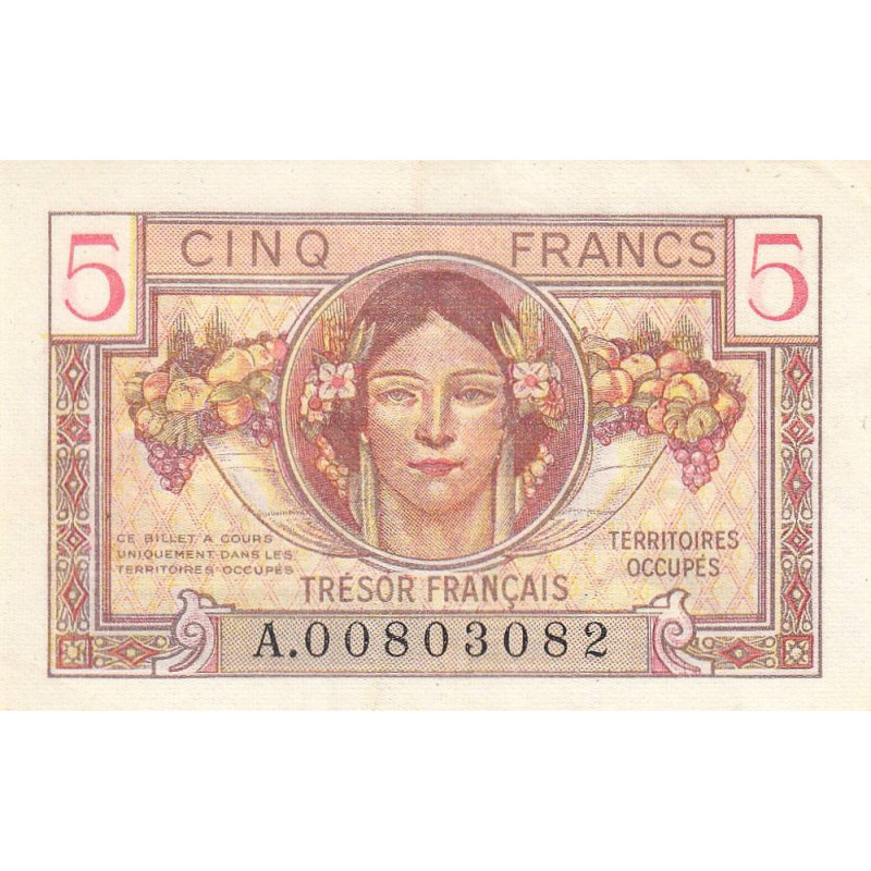 VF 29-01 - 5 francs - Trésor français - Territoires occupés - 1947 - Série A - Etat : SUP