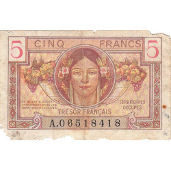 VF 29-01 - 5 francs - Trésor français - Territoires occupés - 1947 - Etat : B-
