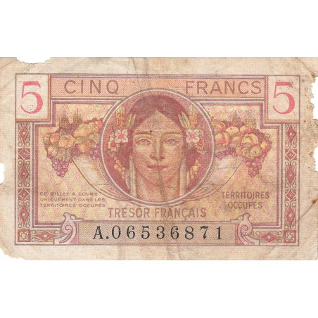 VF 29-01 - 5 francs - Trésor français - Territoires occupés - 1947 - Série A - Etat : B-