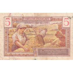 VF 29-01 - 5 francs - Trésor français - Territoires occupés - 1947 - Série A - Etat : TB