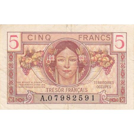 VF 29-01 - 5 francs - Trésor français - Territoires occupés - 1947 - Série A - Etat : TTB