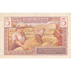 VF 29-01 - 5 francs - Trésor français - Territoires occupés - 1947 - Série A - Etat : TTB