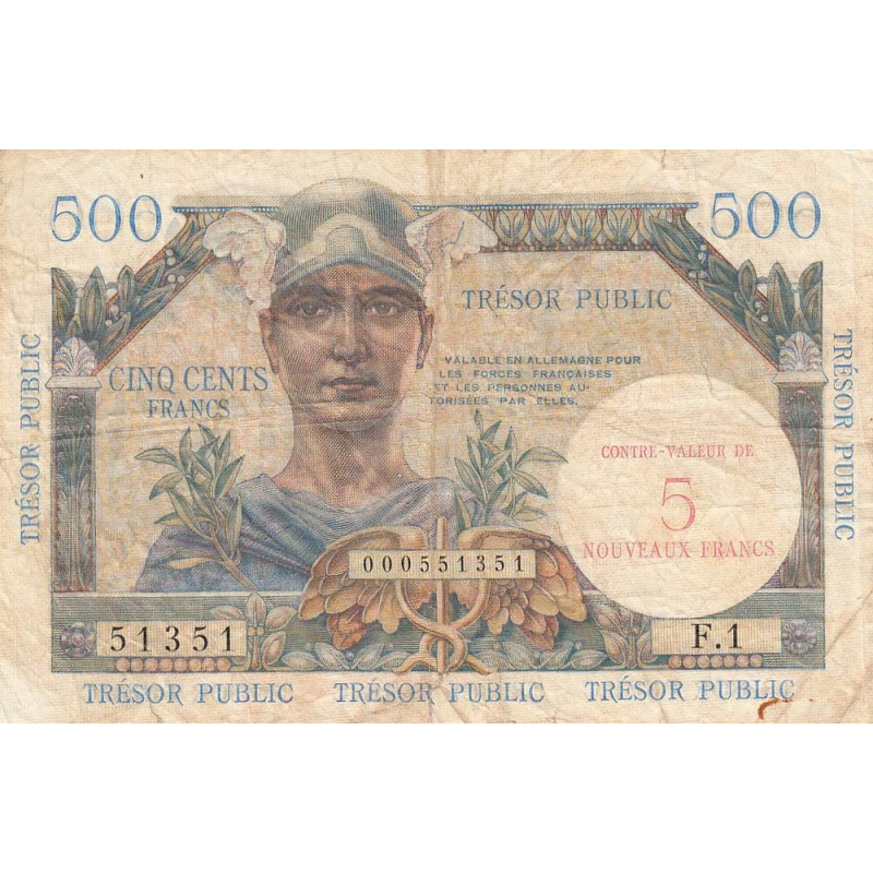 VF 37-01 - 5 nouv. francs / 500 francs - Trésor public - 1960 - Série F.1 - Etat : TB-