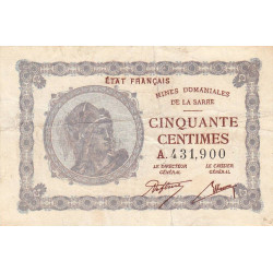 VF 50-01 - 50 centimes - Mines Domaniales de la Sarre - 1920 - Etat : TB+