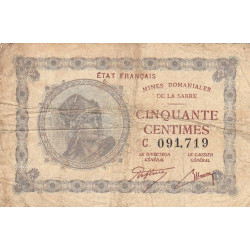 VF 50-03 - 50 centimes - Mines Domaniales de la Sarre - 1919 - Série C - Etat : TB-