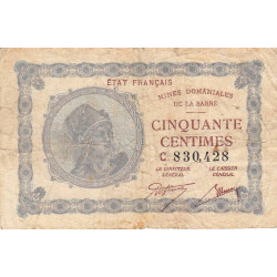 VF 50-03 - 50 centimes - Mines Domaniales de la Sarre - 1919 - Série C - Etat : TB