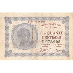 VF 50-03 - 50 centimes - Mines Domaniales de la Sarre - 1920 - Etat : TB+