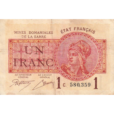 VF 51-03 - 1 franc - Mines Domaniales de la Sarre - 1919 - Série C - Etat : TB+