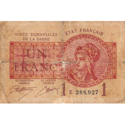 VF 51-05 - 1 franc - Mines Domaniales de la Sarre - 1919 - Série E - Etat : B-