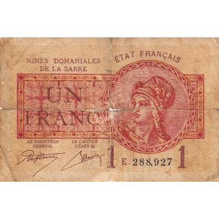 VF 51-05 - 1 franc - Mines Domaniales de la Sarre - 1919 - Série E - Etat : B-