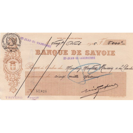 Banque de Savoie - St-Jean-de-Maurienne - 1926 - Etat : TTB+