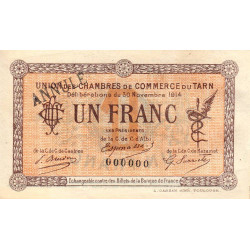 Albi, Castres, Mazamet (Tarn) - Pirot 5-6 variété - 1 franc - 30/11/1914 - Annulé - Etat : SUP