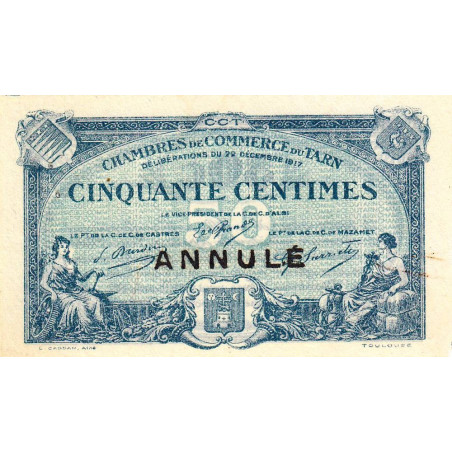 Albi, Castres, Mazamet (Tarn) - Pirot 5-10 - 50 centimes - 22/12/1917 - Annulé - Etat : SUP