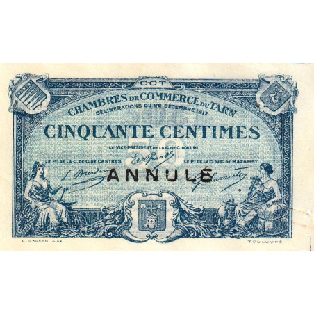 Albi, Castres, Mazamet (Tarn) - Pirot 5-10 - 50 centimes - 22/12/1917 - Annulé - Etat : TTB+