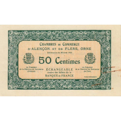 Alençon & Flers (Orne) - Pirot non répertorié - 50 centimes - 10/08/1915 - Spécimen - Etat : TTB+