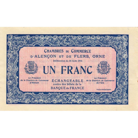 Alençon & Flers (Orne) - Pirot non répertorié - 1 franc - 10/08/1915 - Spécimen - Etat : SUP