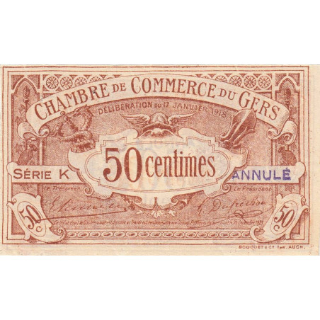 Auch (Gers) - Pirot 15-13a - 50 centimes - Série K - 17/01/1918 - Annulé - Etat : SUP