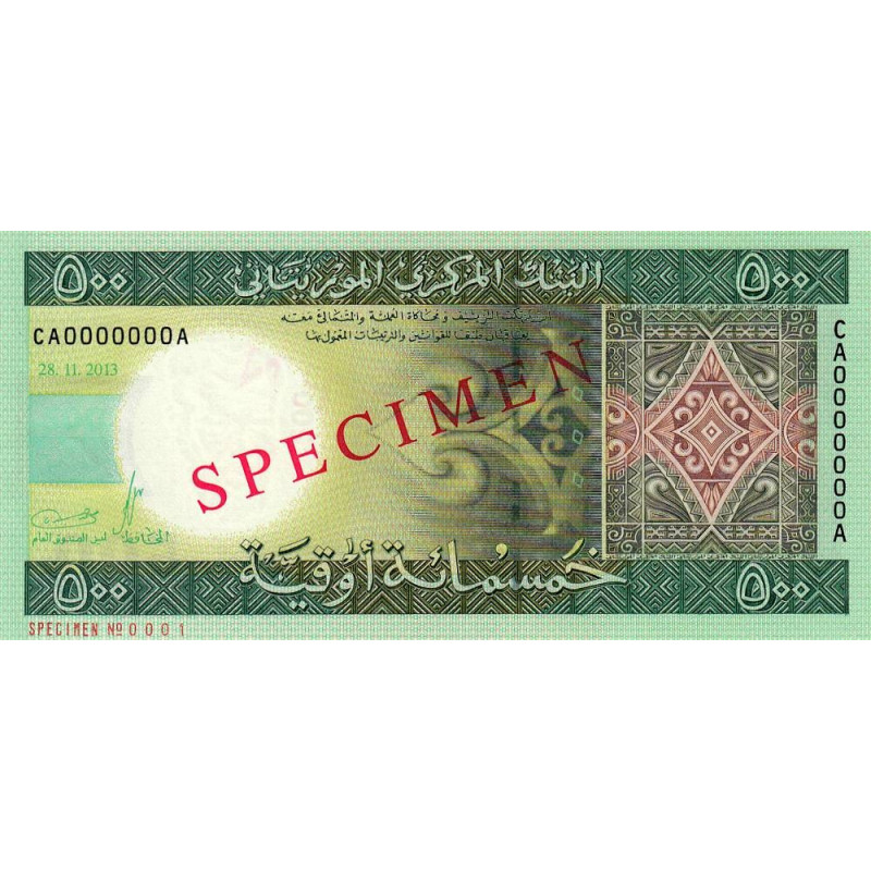 Mauritanie - Pick 18s - 500 ouguiya - Série CA A - 28/11/2013 - Spécimen - Etat : NEUF