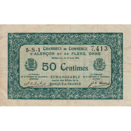 Alençon & Flers (Orne) - Pirot 6-43 - 50 centimes - Série 5S1 - 10/08/1915 - Etat : SUP
