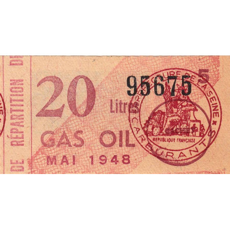 20 litres gas-oil - Mai 1948 - Seine - Etat : SUP