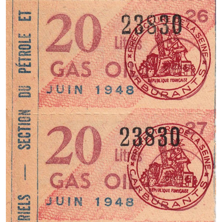 20 litres gas-oil - Juin 1948 - Seine - Bloc de 2 - Etat : SUP