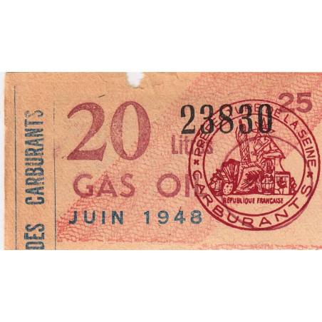 20 litres gas-oil - Juin 1948 - Seine - Etat : TB-