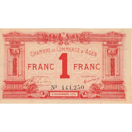 Agen - Pirot 2-3b - 1 franc - 05/11/1914 - Etat : TTB+