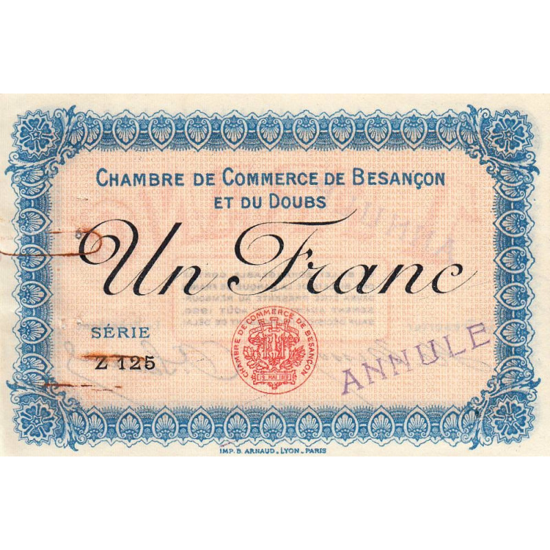 Besançon (Doubs) - Pirot 25-10 - 1 franc - Série Z 125 - Sans date (1915) - Annulé - Etat : TTB+