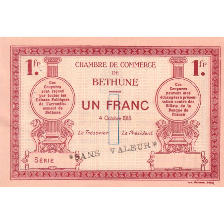 Béthune - Pirot 26-7 - 1 franc - 04/10/1915 - Spécimen - Etat : SUP