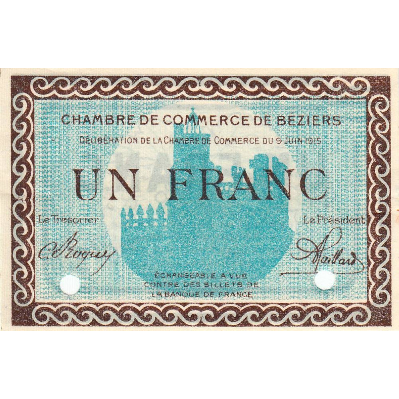 Béziers - Pirot 27-14 - 1 franc - 09/06/1915 - Spécimen - Etat : SUP+