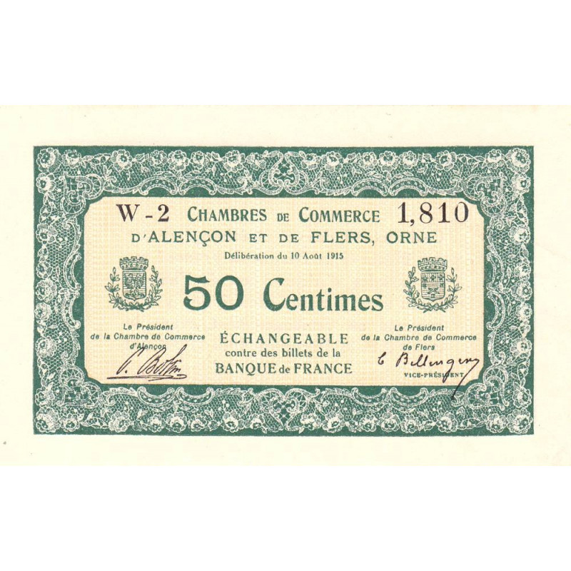 Alençon & Flers (Orne) - Pirot 6-5 - 50 centimes - Série W2 - 10/08/1915 - Etat : NEUF
