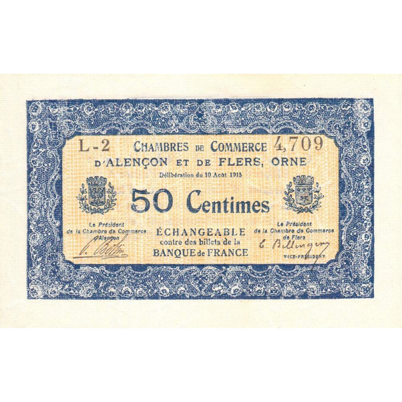 Alençon & Flers (Orne) - Pirot 6-12 - 50 centimes - Série L2 - 10/08/1915 - Etat : SUP+