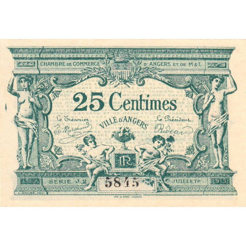 Angers (Maine-et-Loire) - Pirot 8-8 - 25 centimes - Série J2 - 11/1917 - Etat : SPL