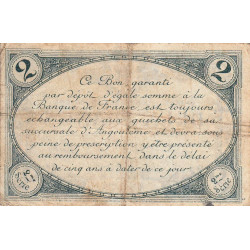 Angoulême - Pirot 9-12 - 2 francs - 2ème série - 15/01/1915 - Etat : TB-