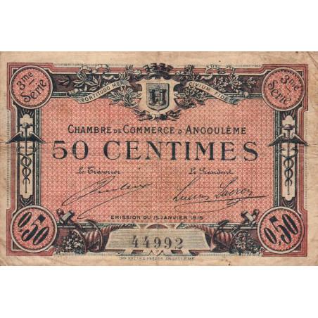 Angoulême - Pirot 9-13 - 50 centimes - 3ème série - 15/01/1915 - Etat : B