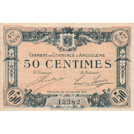 Angoulême - Pirot 9-20 - 50 centimes - 4ème série - 15/01/1915 - Etat : TTB-