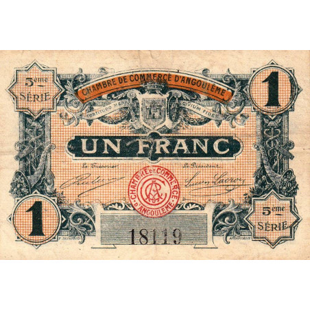 Angoulême - Pirot 9-36 - 1 franc - 5ème série - 11/04/1917 - Etat : B+